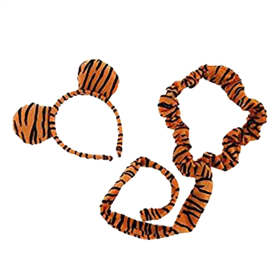 Novelty Giant Plush Striped Tiger Ears Headband and Tail Set