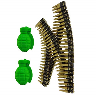 Gold & Black Plastic Costume Bullet Belt Bandolier With Two Foam Grenades