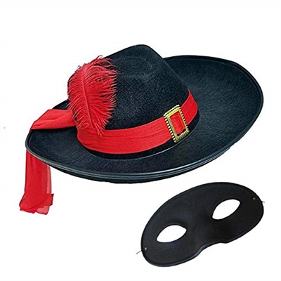 Black Three Musketeers Hat with Zolo Eye Mask Costume Set
