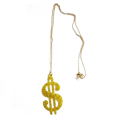 Plastic Party 30'' Chain Dollar Sign Necklace Decor Gold Bling