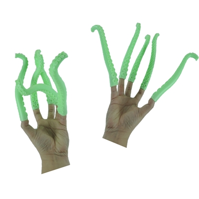 Set of 10 Green Silicone Finger Tentacle Puppets