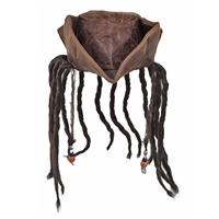 Distressed Brown Carribean Pirate Costume Tri-corn Hat Adult With Dreadlocks