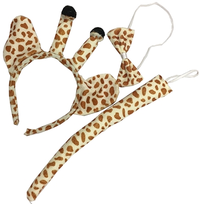 Plush Giraffe Costume Set w/ Ear Headband, Tail, & Bowtie