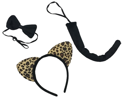 Plush Leopard Costume Set w/ Ear Headband, Tail, & Bowtie