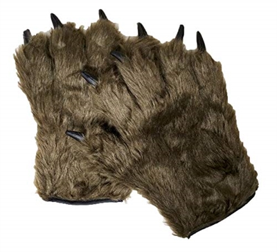 Adult Text Friendly Furry Brown Werewolf Monster Hairy Costume Open Finger Gloves