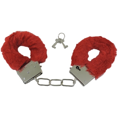 Girl's Night Out Bachelorette Party Red Furry Handcuffs