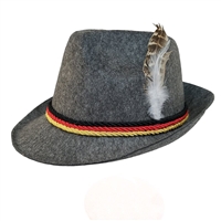 Grey Felt Alpine Oktoberfest German Bavarian Costume Hat w/ Feather