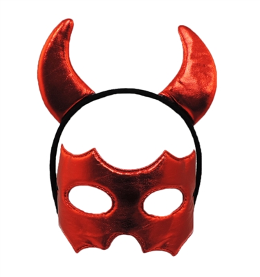 Red Devil Horns Headband With Eye Mask 2 Pc Set