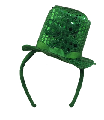 Green Sequin St. Patrick's Day Mini Shamrock Top Hat Headband St. Paddy's Leprechaun