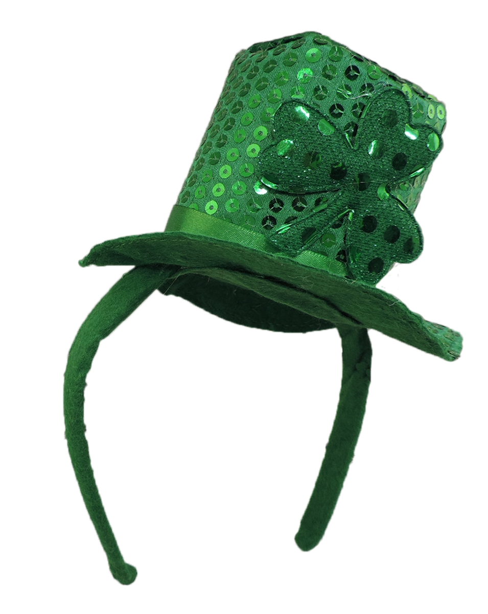 Green Sequin St. Patrick's Day Mini Shamrock Top Hat Headband St. Paddy ...