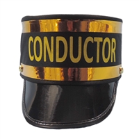Black Engineer Train Conductor Hat Cap with Gold Lettering and Trim