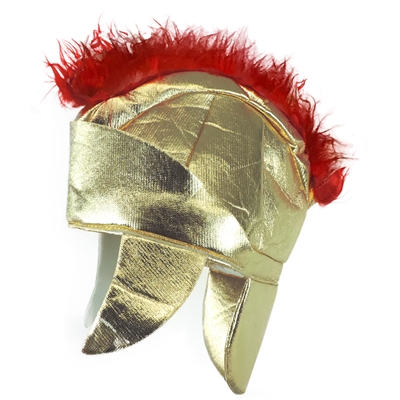 Plush Roman Trojan Warrior Spartan Soldier Gold LamÃ© Costume Helmet w/ Red Faux Fur Plume Crest