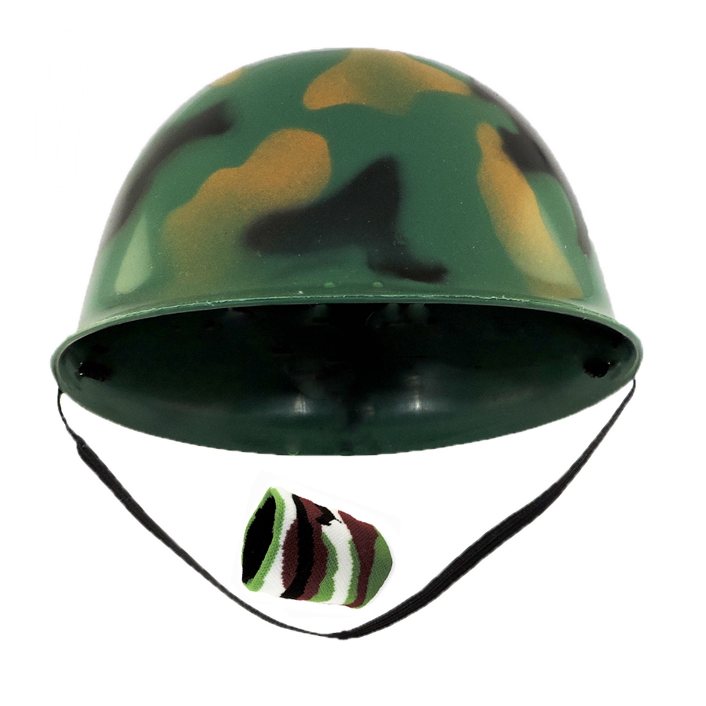 Childs Green Army Soldier Combat Costume Helmet With One Camo Wristband Set