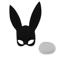 Adult Deluxe Sexy Black Bunny Half Mask With White Tail Set