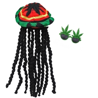 Rasta Dreadlock Reggae Jamaican Rasta Hat w/ Pot Leaf Sunglasses
