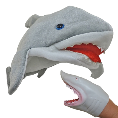Plush Killer Shark Jaws Great White Costume Hat and Hand Puppet
