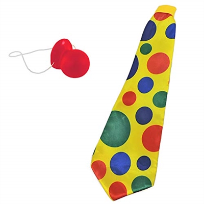 Giant Yellow Foam Clown Neck Tie & Honking Red Nose Set