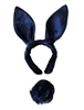 Black Plush Bunny Ears Headband & Fuzzy Tail Costume Set
