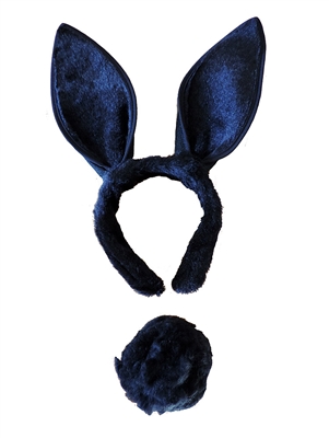 Black Plush Bunny Ears Headband & Fuzzy Tail Costume Set