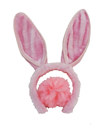Hot Pink Plush Bunny Ears Headband & Fuzzy Tail Costume Set