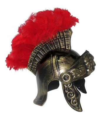 Roman Trojan Warrior Spartan Soldier Plastic Costume Helmet with Red Feather Crest